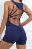 Plain Twisted V Neck Strappy Backless Fitting Romper