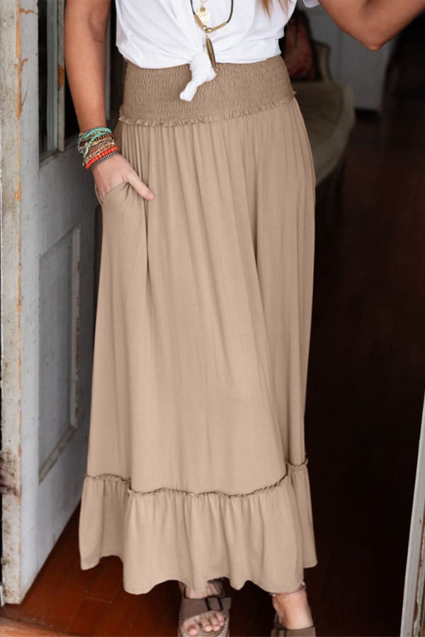 Parchment Smocked Waist Ruffled Maxi Skirt