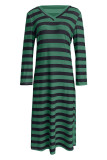 V Neck Stripes Long Dress 