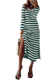 V Neck Stripes Long Dress 