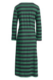 V Neck Stripes Long Dress 