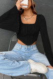 Square Neck Flare Sleeves Crop Top 