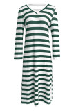 V Neck Stripes Long Dress 