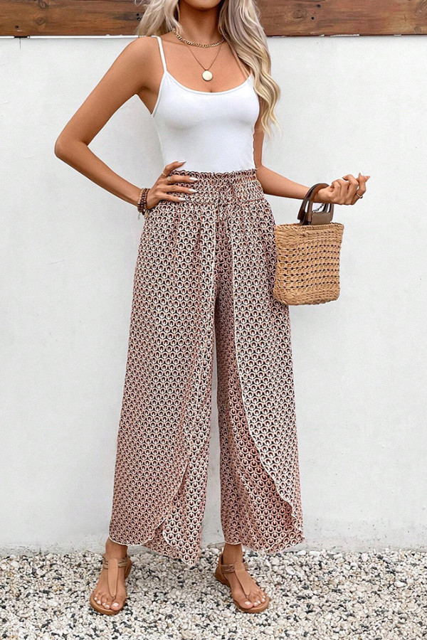 Printed Split High Waist Wide Leg Pants 