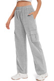 Plain Elastic Waist Side Pockets Pants