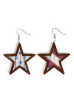 USA Flag Print Wooden Star Earrings MOQ 5pcs