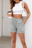 Plain Rolled Hem Elastic Waist Shorts