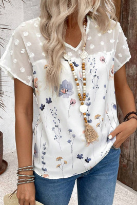 Floral Printed Lace Splicing Top 