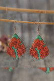 Red Floral Water Drop PU Earrings MOQ 5pcs