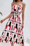 Colorblock Printed Spaghetti Dress 