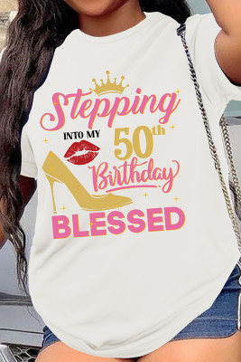 Stepping into 50th Birthday Blessed Print Graphic Top