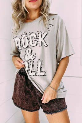 Gray Rock & Roll Graphic Distressed Vintage Tee