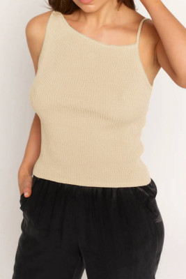 Plain Irregular Neckline Rib Tank Top