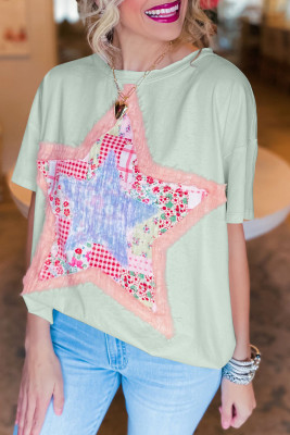 Meadow Mist Green Star Patchwork Loose T-shirt