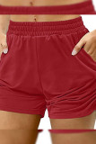 Plain Elastic Waist Side Ruched Pockets Shorts