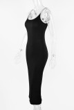 Black Sleeveless Ribbed Knitting Dress 