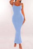 Ribbed Knitting Spaghetti Bodycon Maxi Dress 