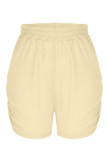 Plain Elastic Waist Side Ruched Pockets Shorts