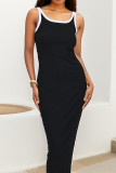 Black Sleeveless Ribbed Knitting Dress 