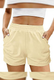 Plain Elastic Waist Side Ruched Pockets Shorts