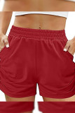 Plain Elastic Waist Side Ruched Pockets Shorts