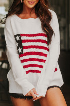 White American Flag Cable Knit Drop Shoulder Sweater