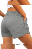 Plain Elastic Waist Side Ruched Pockets Shorts