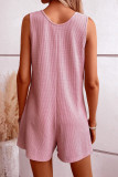 Pink Waffle Sleeveless Pockets Romper