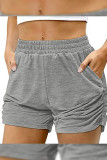 Plain Elastic Waist Side Ruched Pockets Shorts