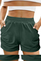 Plain Elastic Waist Side Ruched Pockets Shorts