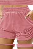 Plain Elastic Waist Side Ruched Pockets Shorts