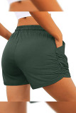 Plain Elastic Waist Side Ruched Pockets Shorts