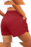 Plain Elastic Waist Side Ruched Pockets Shorts