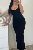 Ribbed Knitting Spaghetti Bodycon Maxi Dress 