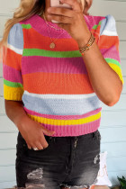 Multicolour Color Block Cropped Short Sleeve Sweater