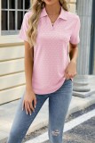 Plain Eyelet Turn Down Collar V Neck Short Sleeves Top
