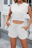 Plain Textured Flutter Sleeves Tank Top with Shorts 2pcs Set