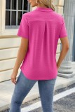 Plain Eyelet Turn Down Collar V Neck Short Sleeves Top
