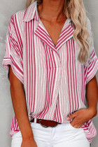 Printed V Neck Rolled Cuff Blouse