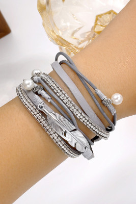 Grey Crystal Leaves Bracelet 