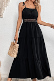Plain Square Neck Lace Splicing Ruffles Slip Maxi Dress
