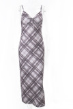 Multicolor Checked Print V Neck Slip Maxi Dress
