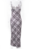 Multicolor Checked Print V Neck Slip Maxi Dress