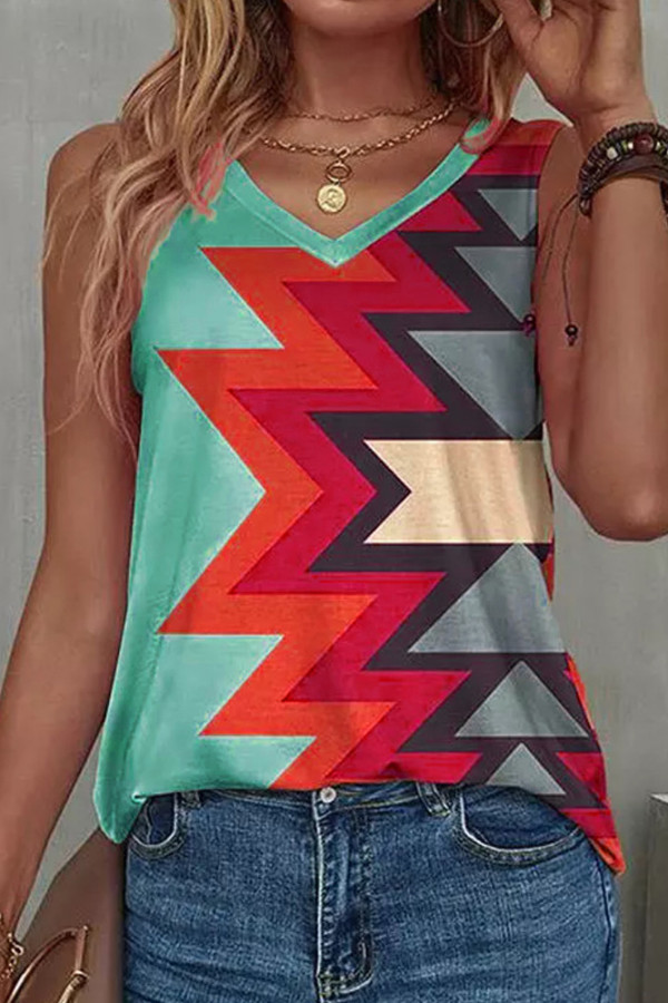 Aztec Print V Neck Sleeveless Tank Top 