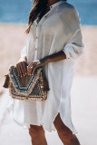 White Linen Open Buttoned Kimono