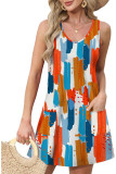 Multicolor Print V Neck Pockets Tank Dress