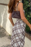 Multicolor Checked Print V Neck Slip Maxi Dress