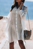 White Linen Open Buttoned Kimono