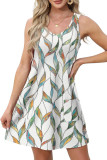Multicolor Print V Neck Pockets Tank Dress
