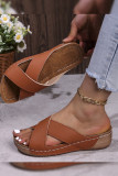 Plain Crossed Straps PU Flat Slippers